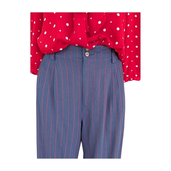 Vintage 80s LizSport by Liz Claiborne Navy and Red Pinstripe High  Rise Pants 10 - Picture 5 of 10